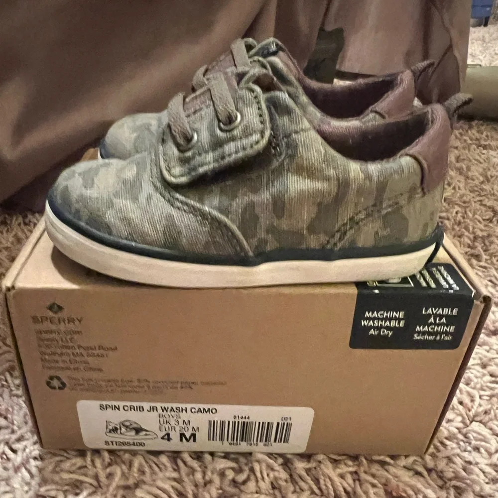 Sperry Toddler Camo Canvas Slip-On Shoes - Olive Green & Brown